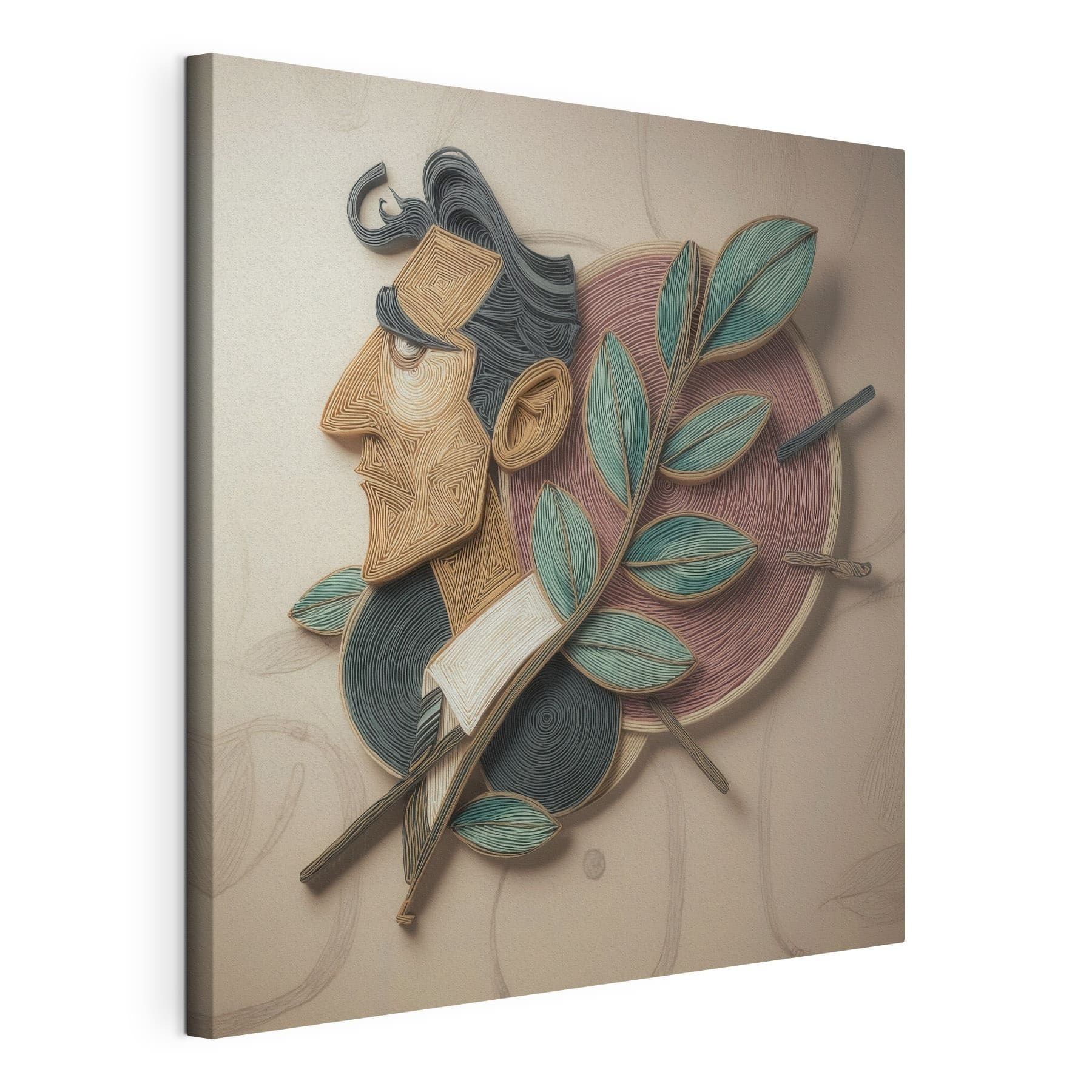 Artwork of a man with leaves on a wall Artwork of a man with leaves on a wall