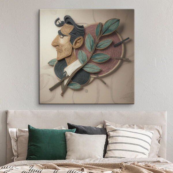 Artwork of a man with leaves on a wall Artwork of a man with leaves on a wall