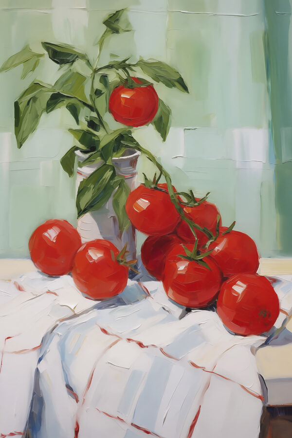 Painting of tomatoes on a table Painting of tomatoes on a table