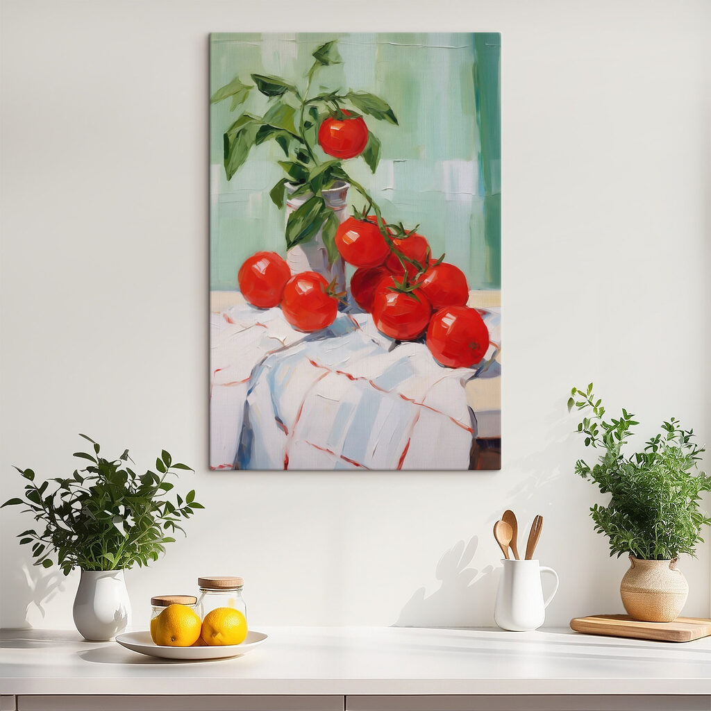 Painting of tomatoes on a table Painting of tomatoes on a table