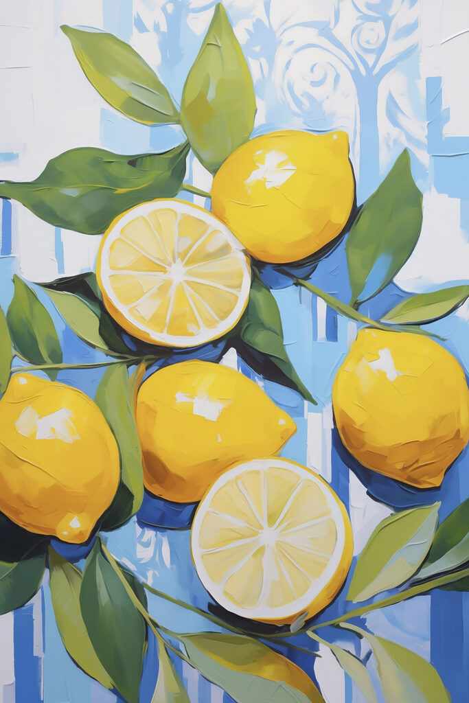 Painting of lemons and leaves Painting of lemons and leaves
