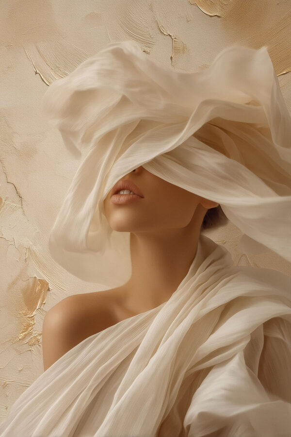 Woman with a white cloth covering her face