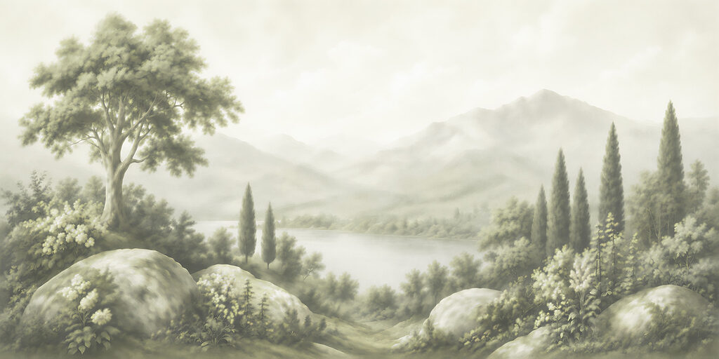 Landscape with trees and a lake Landscape with trees and a lake