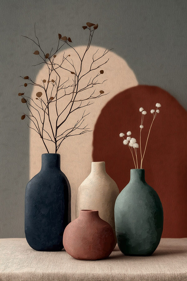 Group of vases with flowers in them Group of vases with flowers in them