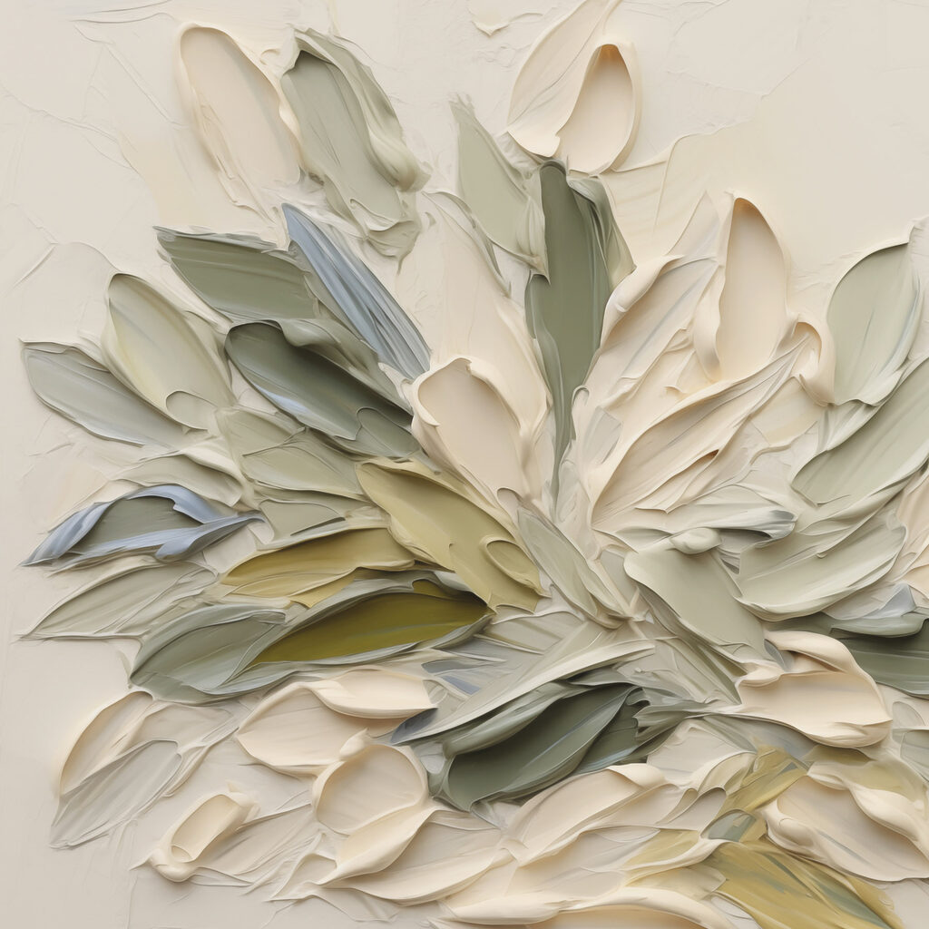 Painting of leaves on a white surface Painting of leaves on a white surface