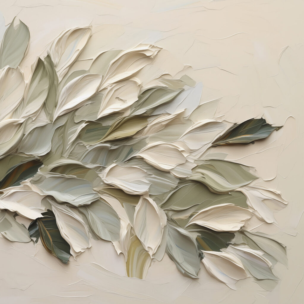 Painting of leaves on a white surface Painting of leaves on a white surface