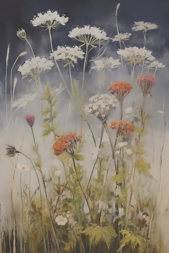 Painting of flowers in a field