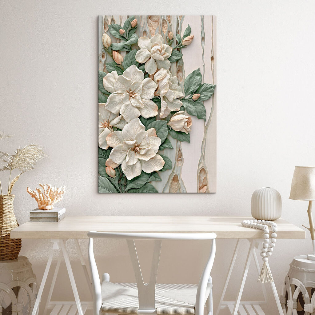 Group of white flowers with green leaves