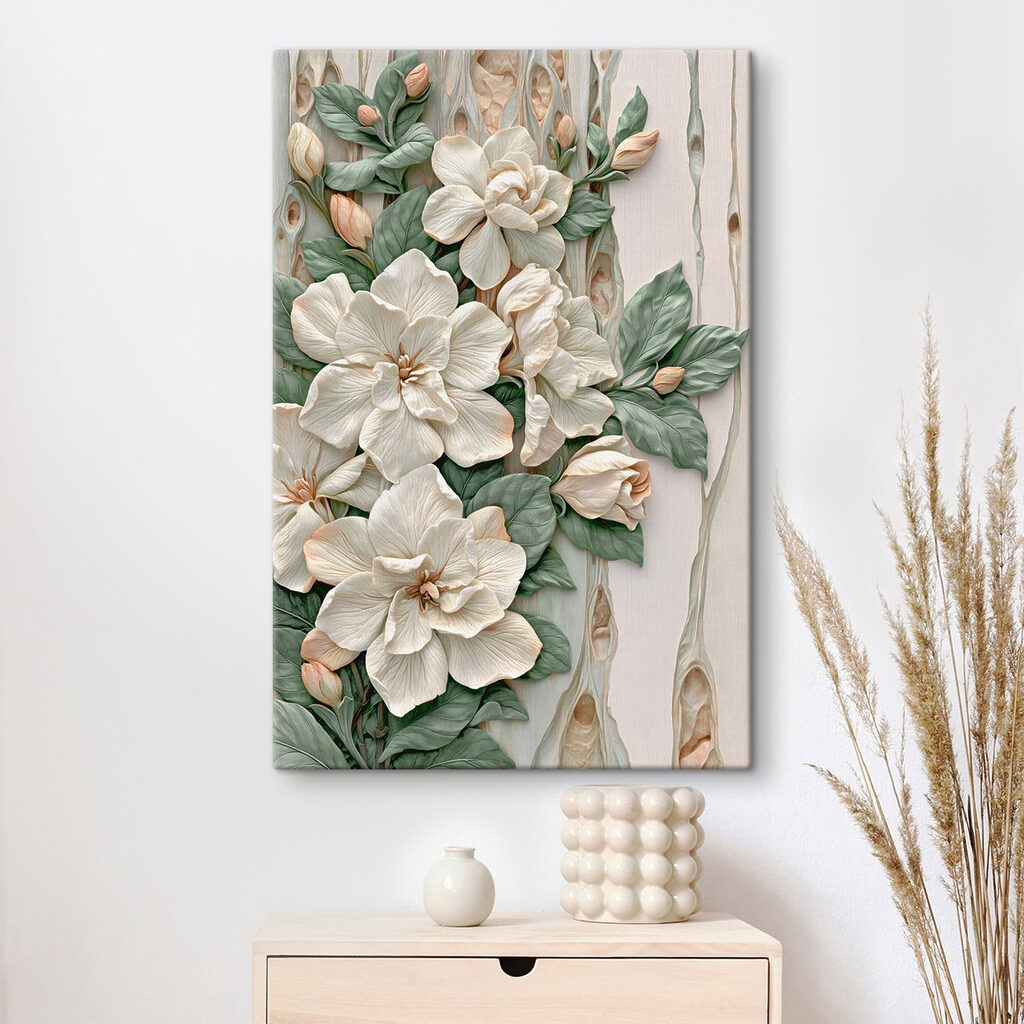 Group of white flowers with green leaves