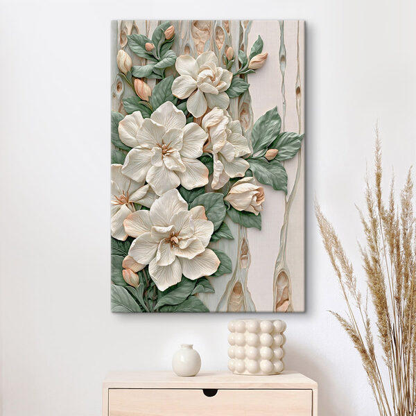 Group of white flowers with green leaves