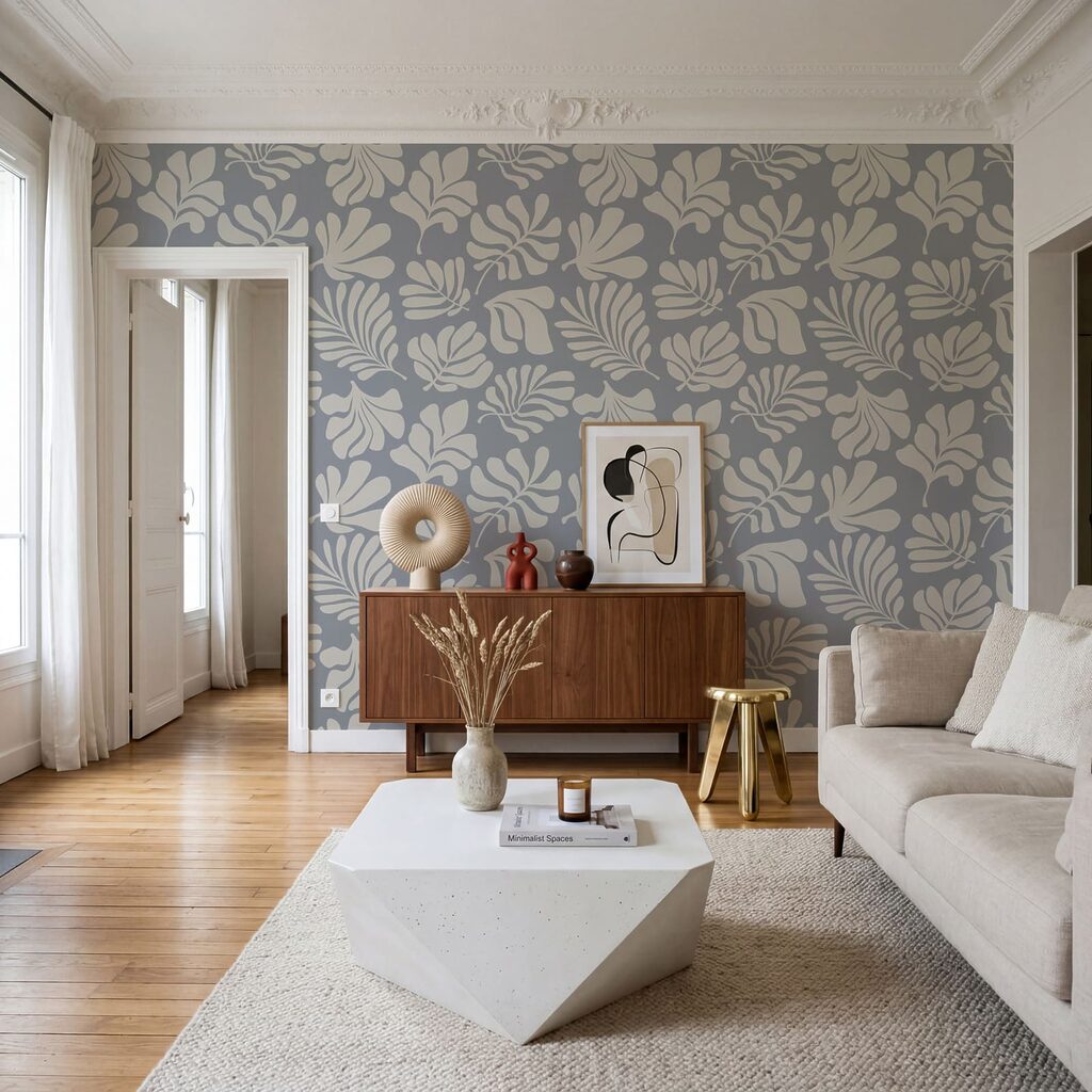 Vzor bielych listov na sivom pozadí Vzor bielych listov na sivom pozadí