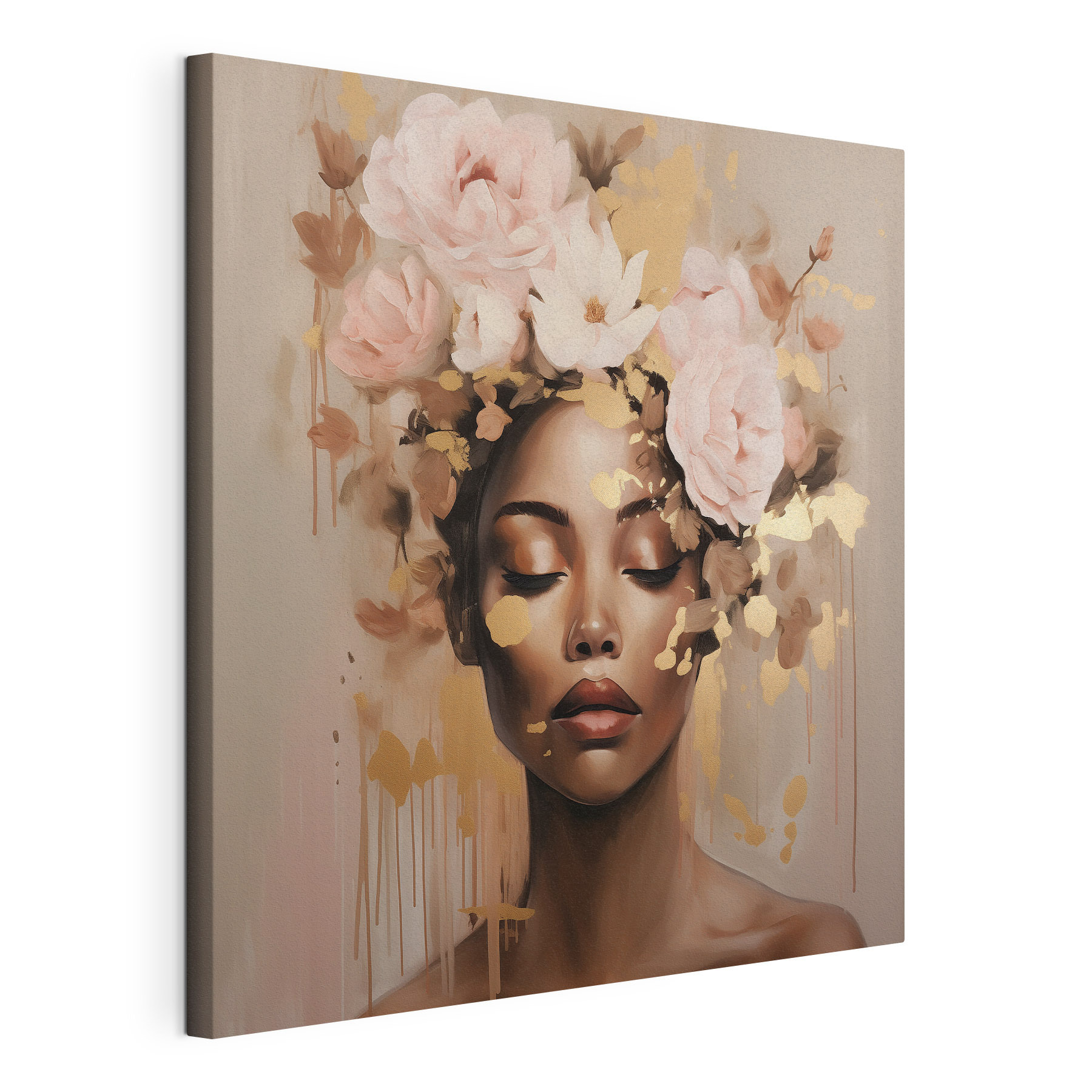 Painting of a woman with flowers on her head Painting of a woman with flowers on her head