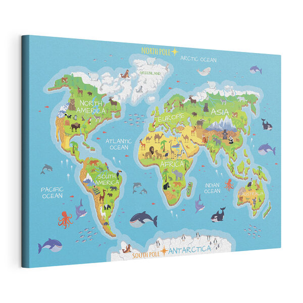 Mapa sveta so zvieratami Obraz Mapa sveta so zvieratami