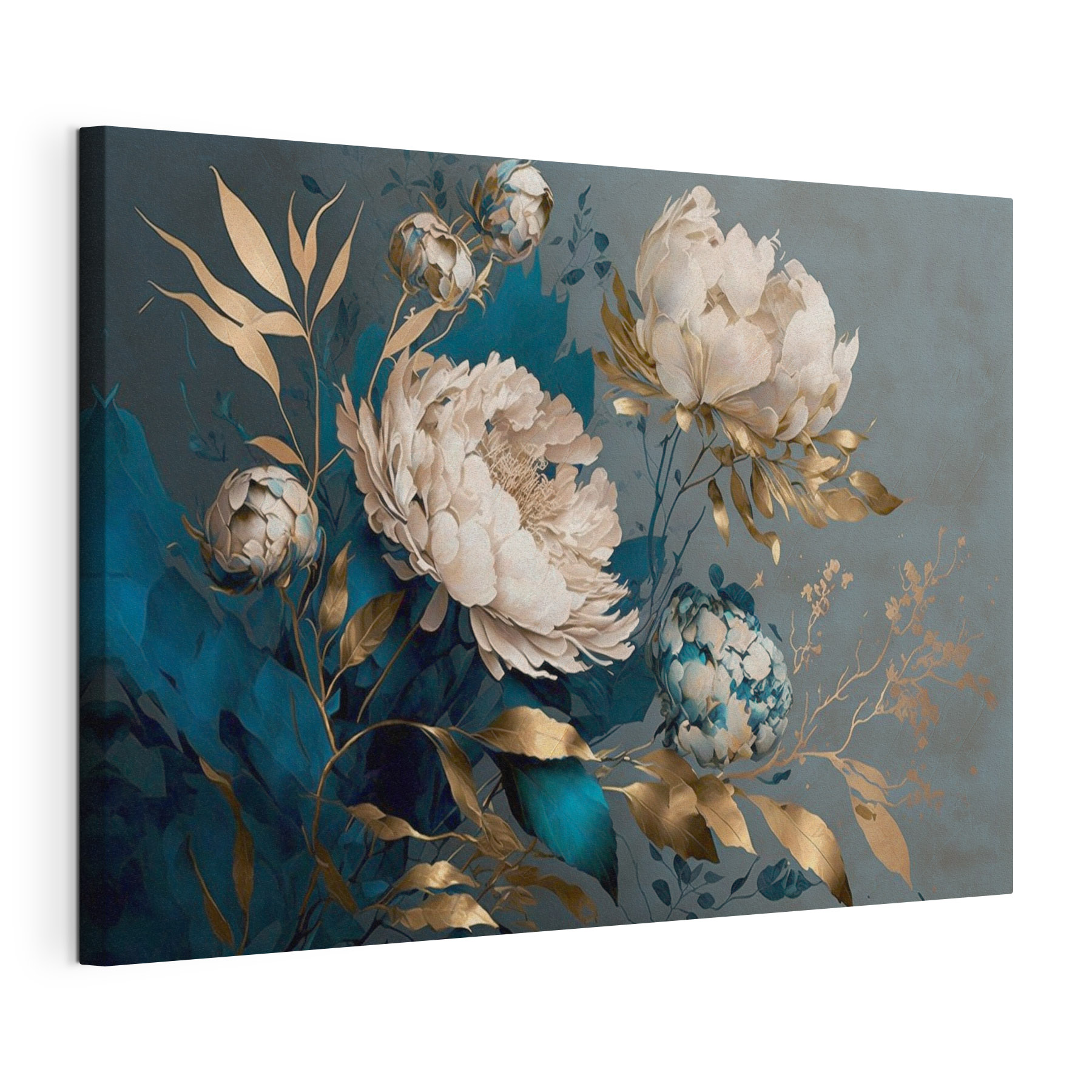A painting of flowers and leaves