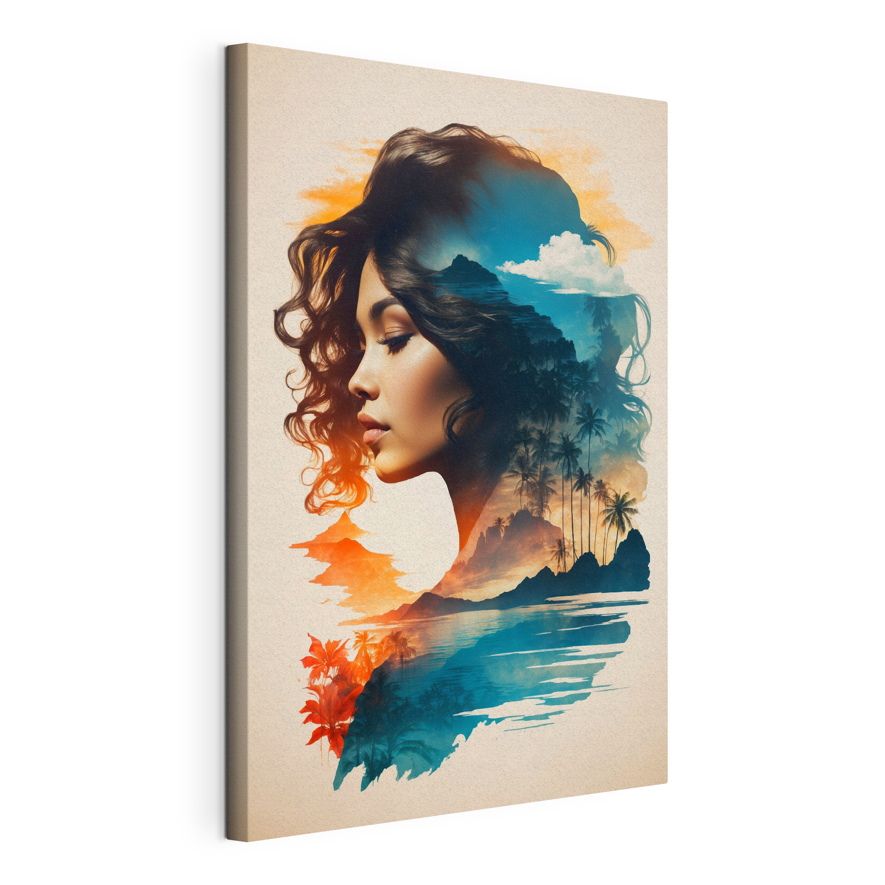 A woman's face and a landscape