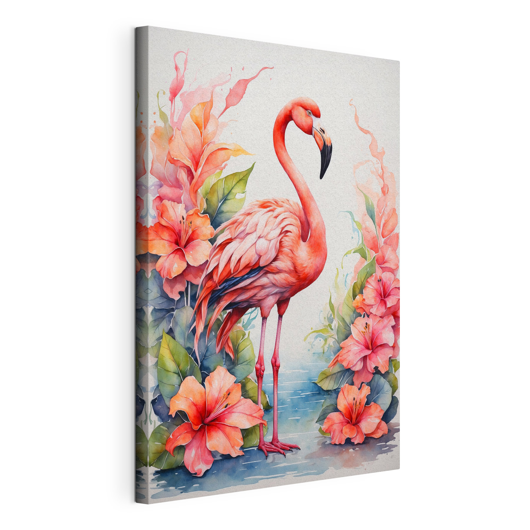 A flamingo and flowers