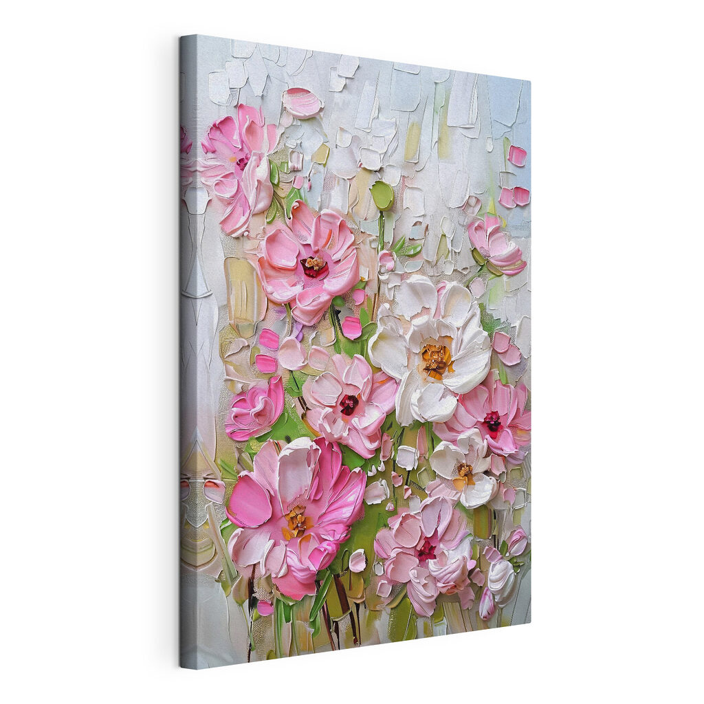 A painting of flowers on a white surface