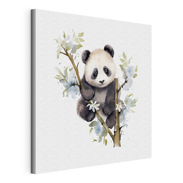 A panda bear on a tree branch