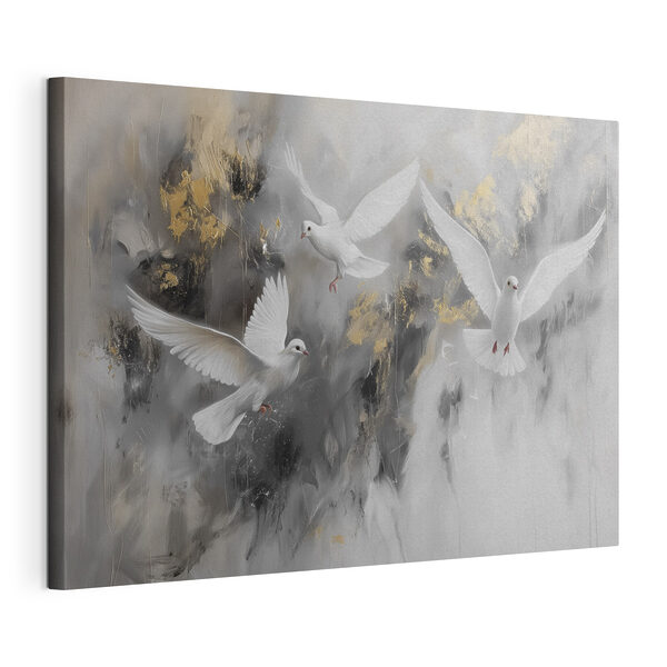 A group of white birds flying