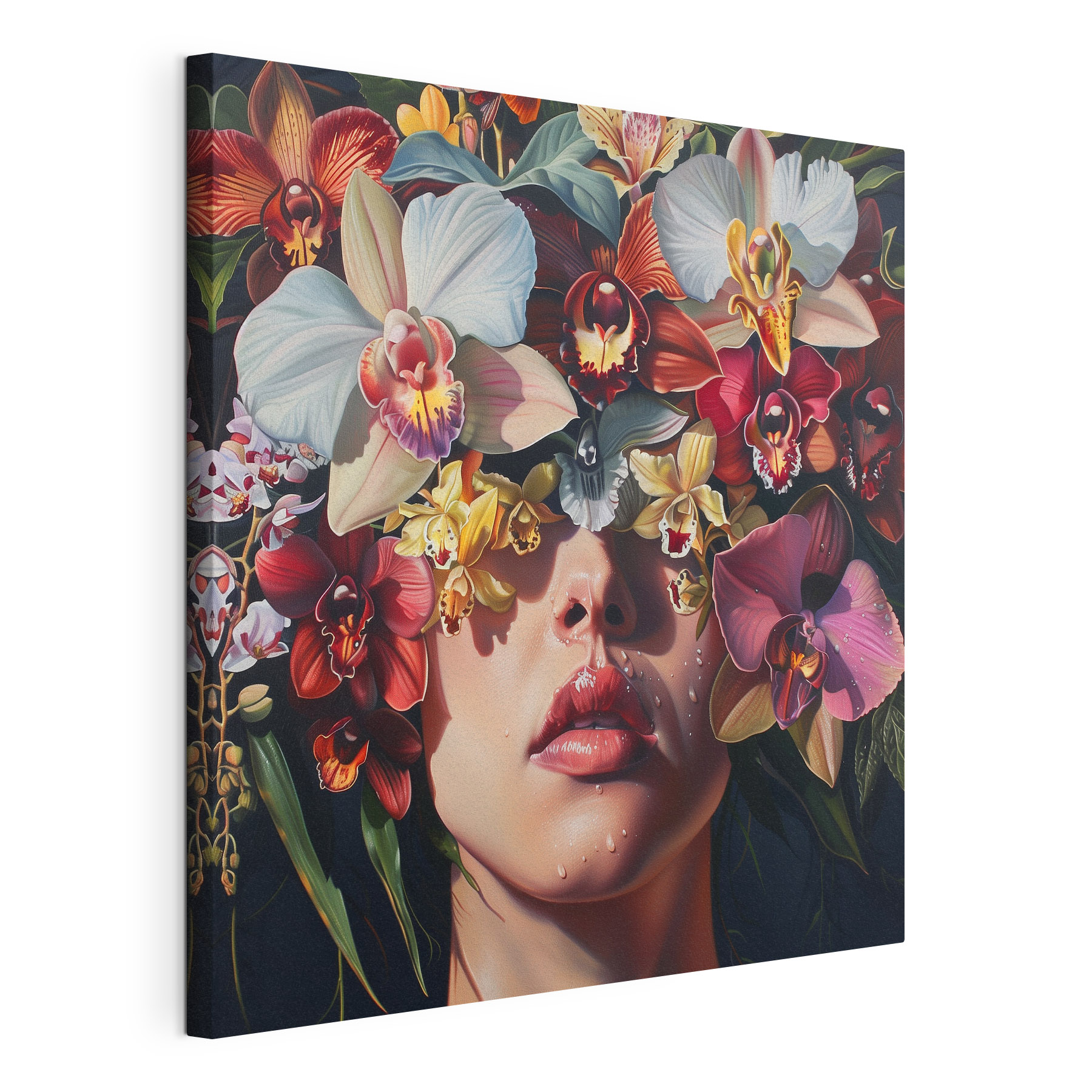 Painting of a woman with flowers on her head