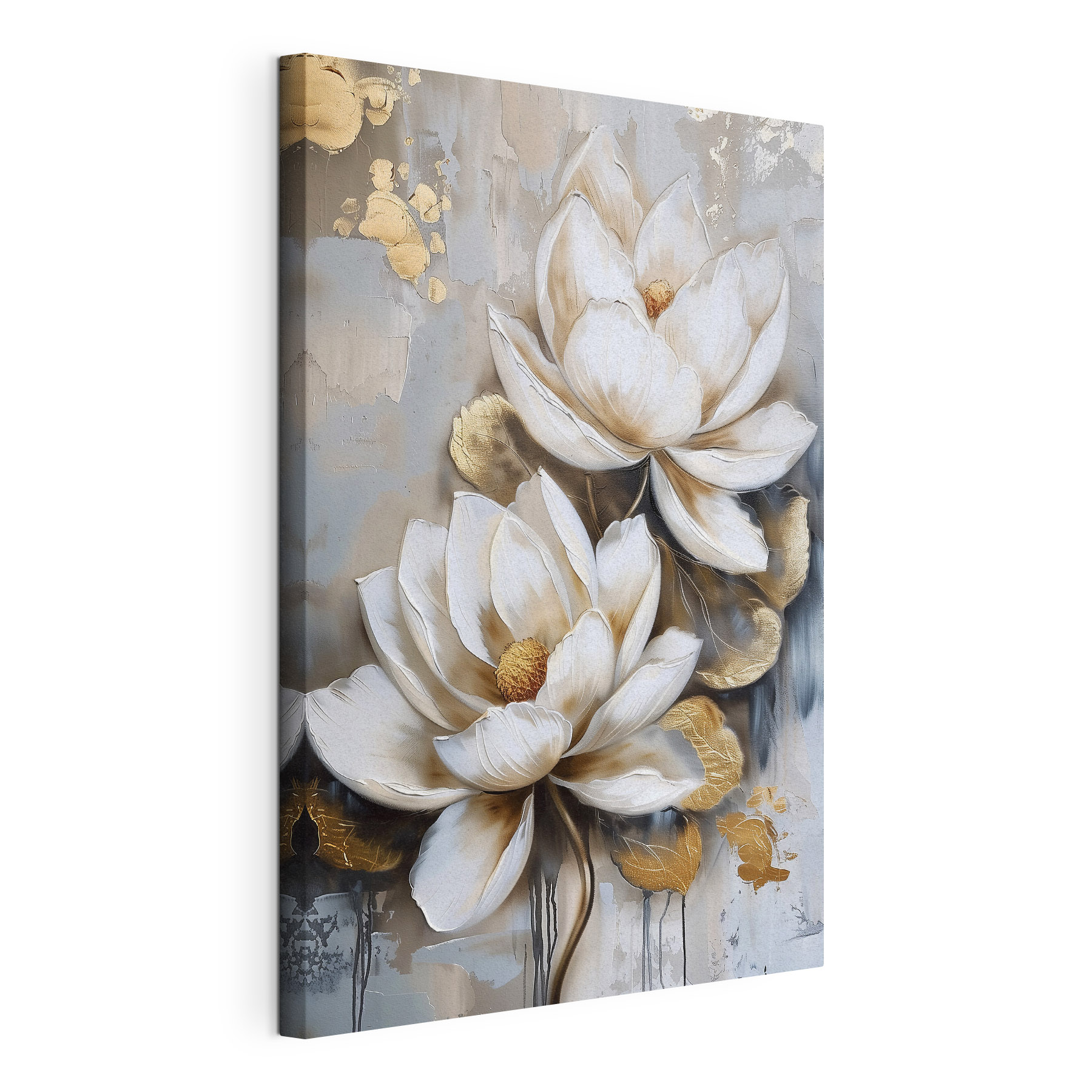 A painting of flowers on a grey background A painting of flowers on a grey background