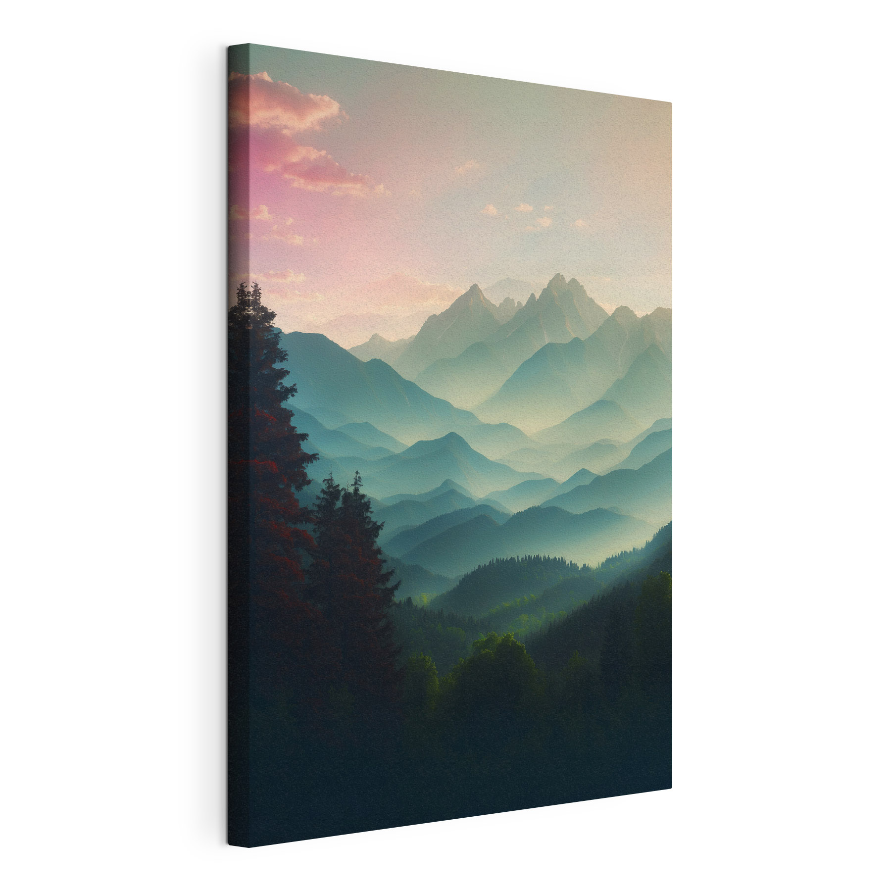Mountain range with trees and clouds Mountain range with trees and clouds