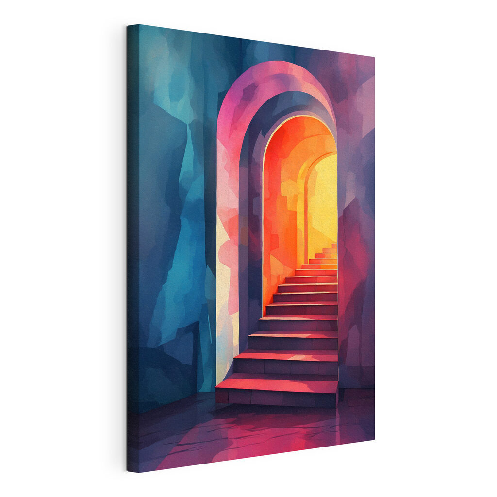 Colorful hallway with stairs