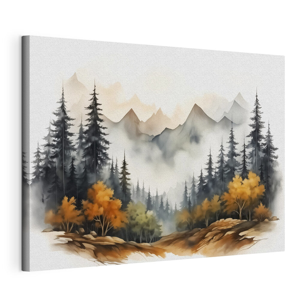 Painting of a forest and mountains Painting of a forest and mountains