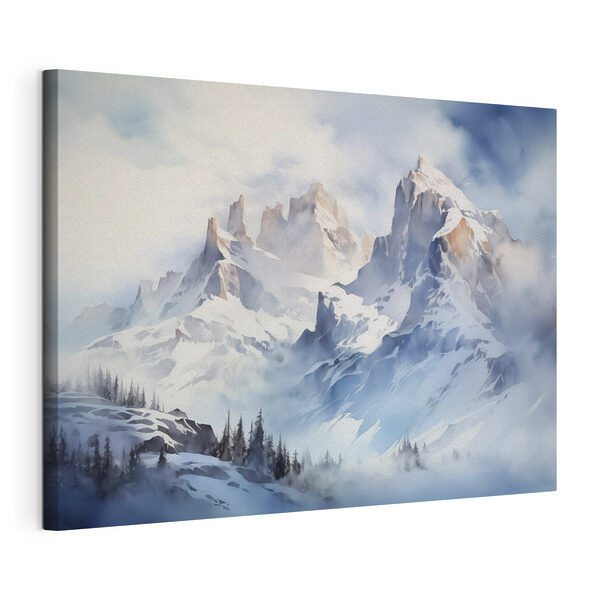 Snowy mountain range with trees