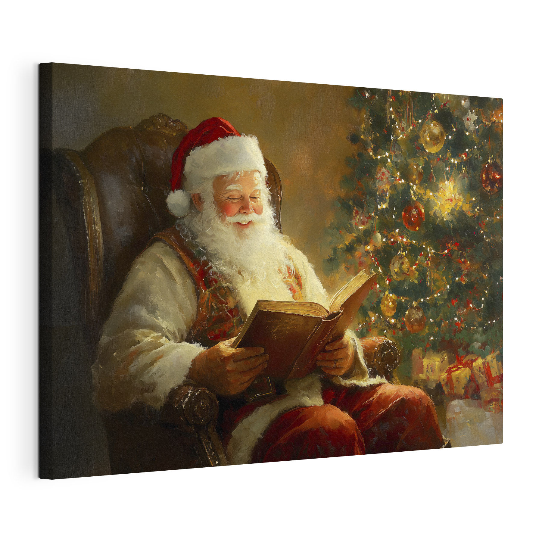 Painting of a santa reading a book Painting of a santa reading a book