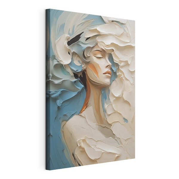 Painting of a woman with white and blue paint Painting of a woman with white and blue paint