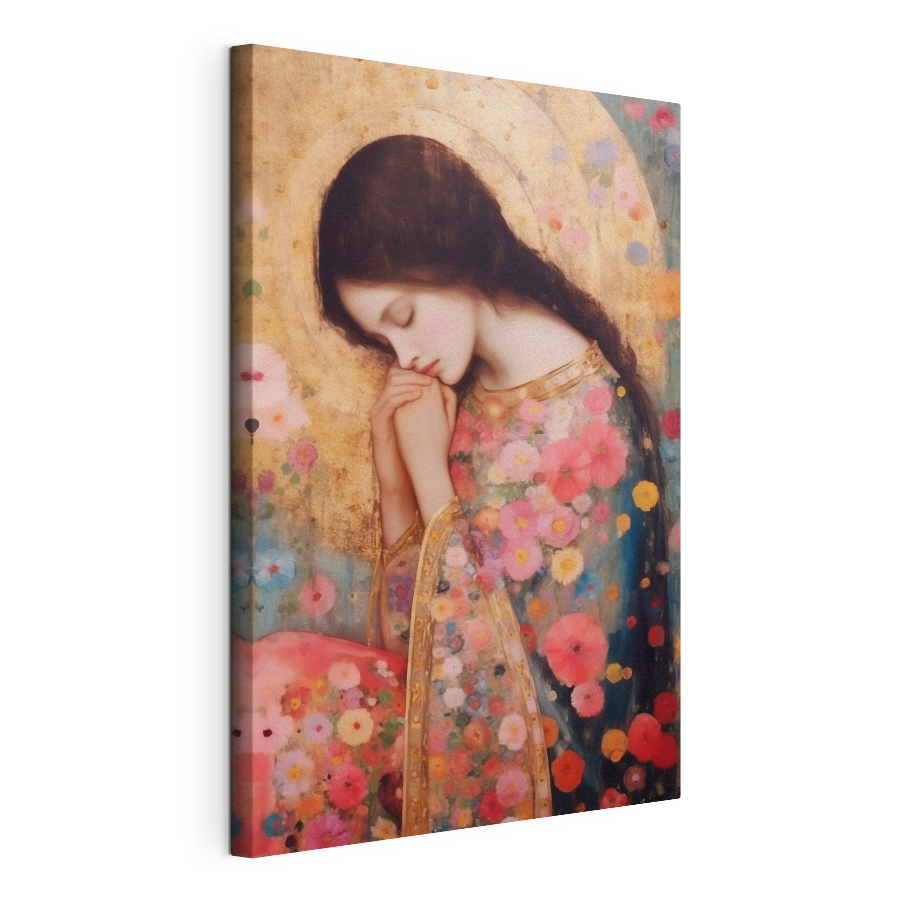 Painting of a woman sleeping with her hands folded Painting of a woman sleeping with her hands folded