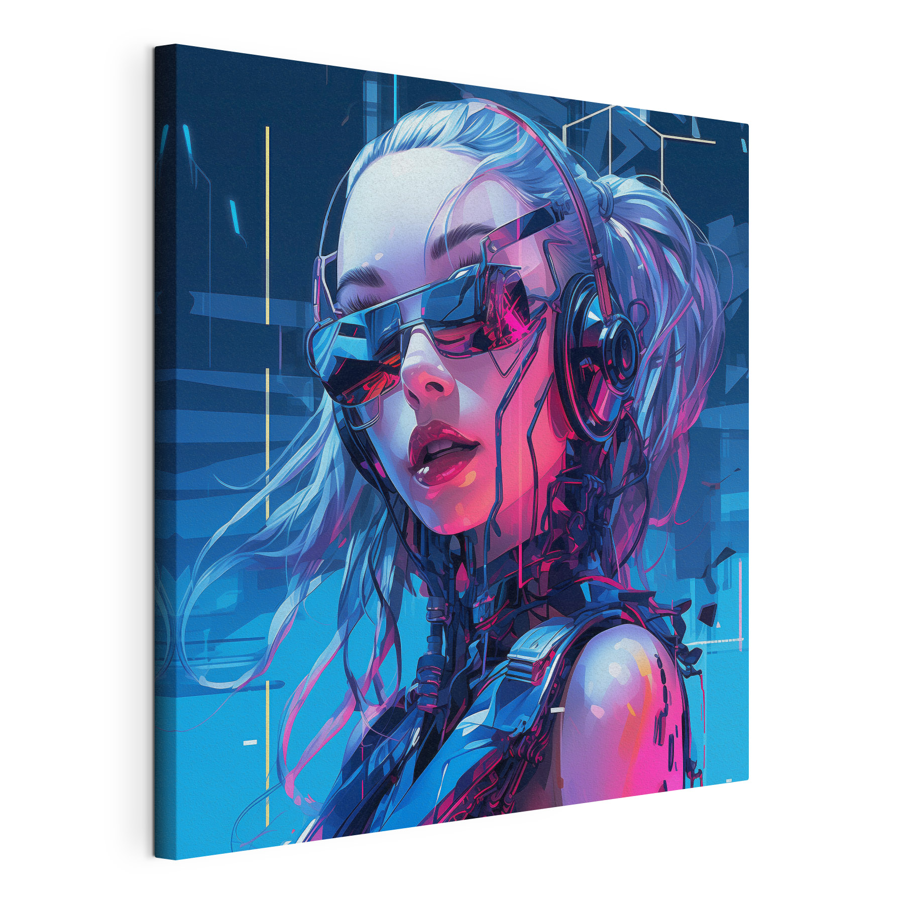 Woman wearing headphones and sunglasses