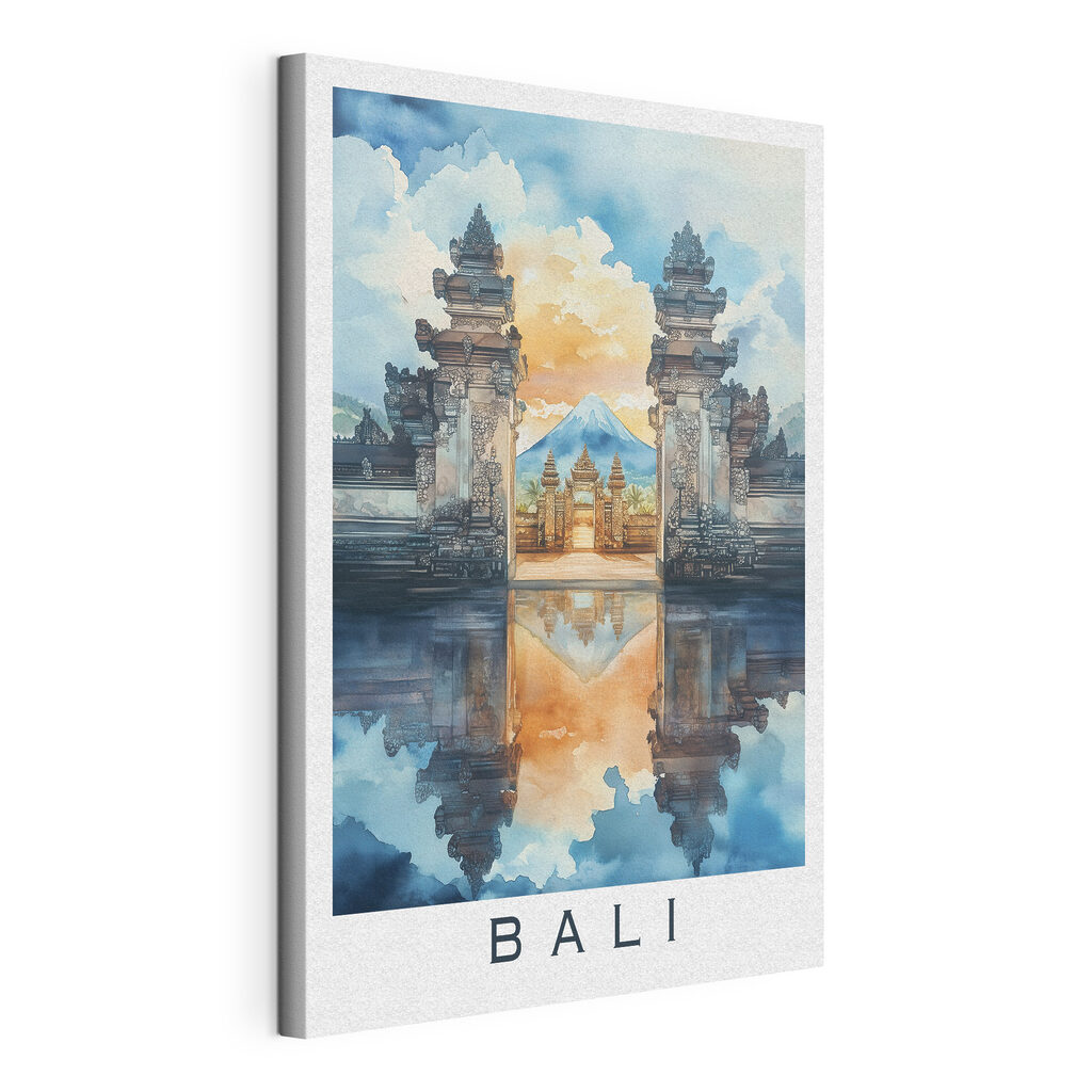 Watercolor painting of a temple with a mountain in the background Watercolor painting of a temple with a mountain in the background