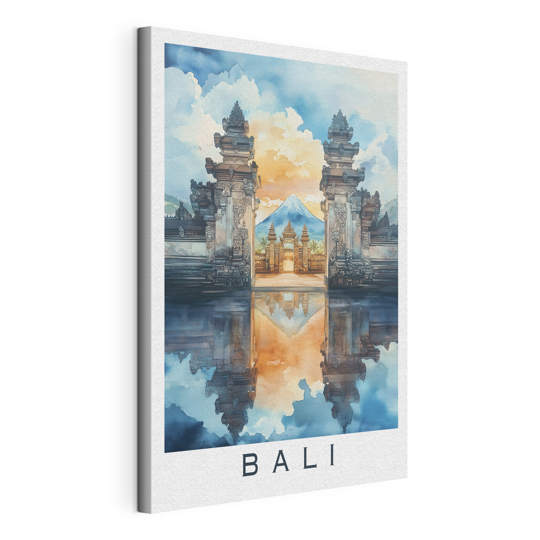 Watercolor painting of a temple with a mountain in the background Watercolor painting of a temple with a mountain in the background