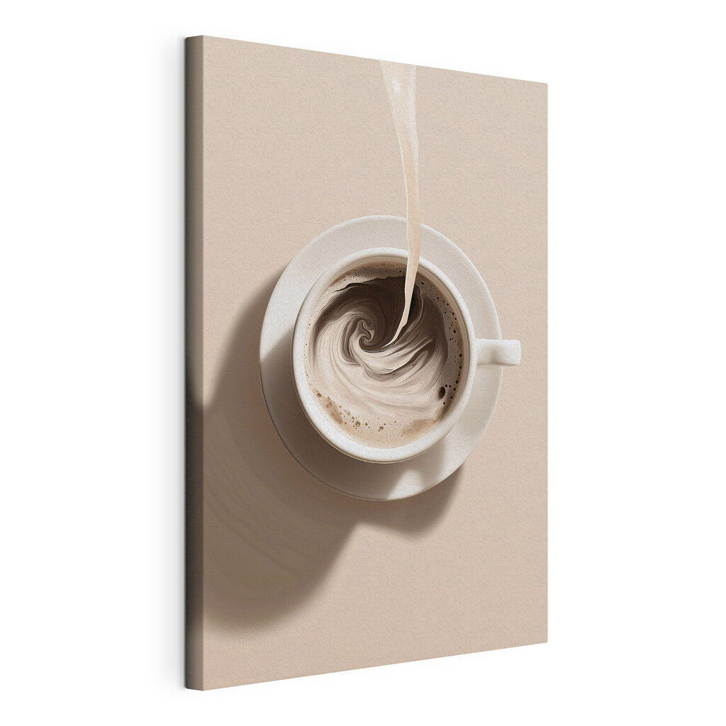 Cup of coffee with milk pouring into it