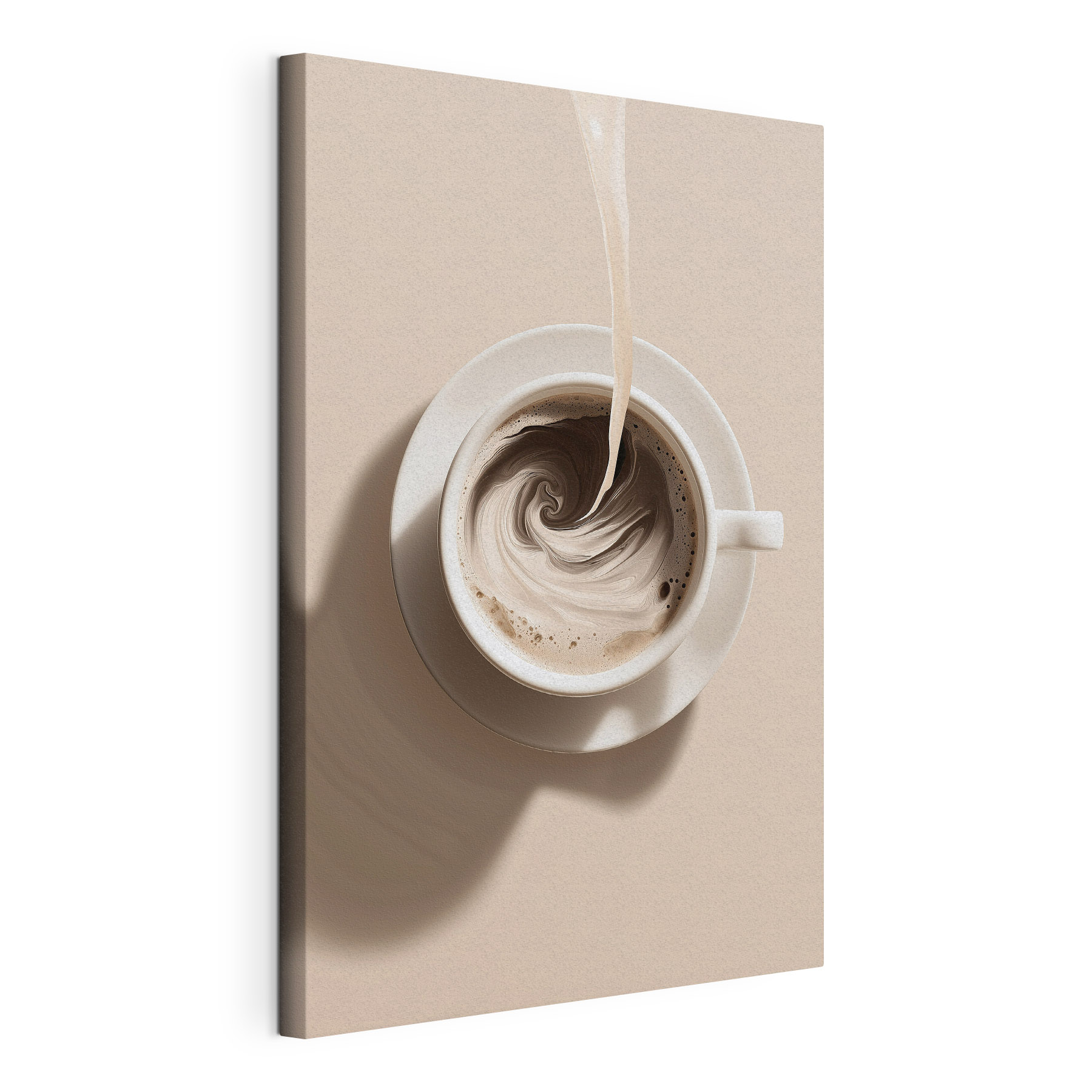 Cup of coffee with milk pouring into it