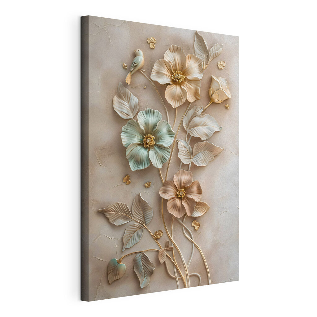 Wall art with flowers and leaves