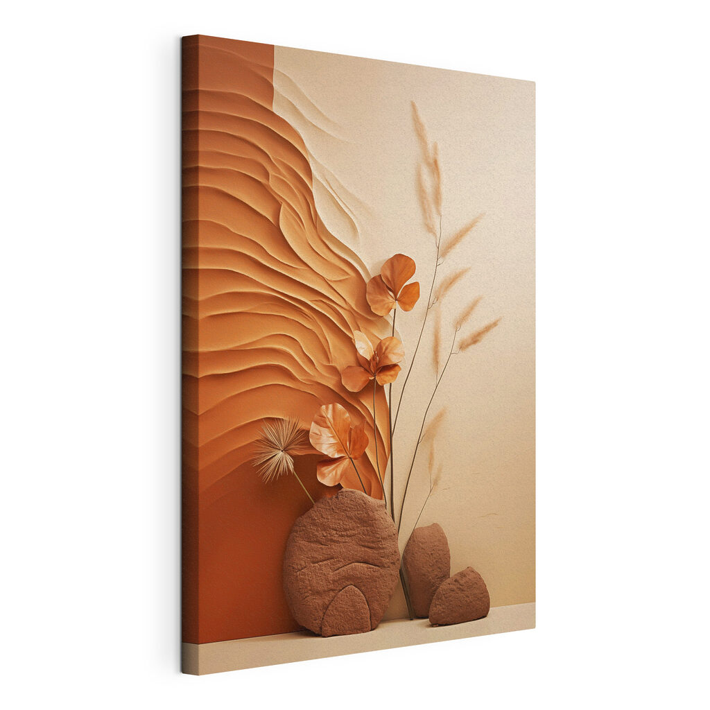 Brown and white wall with brown and white waves and flowers
