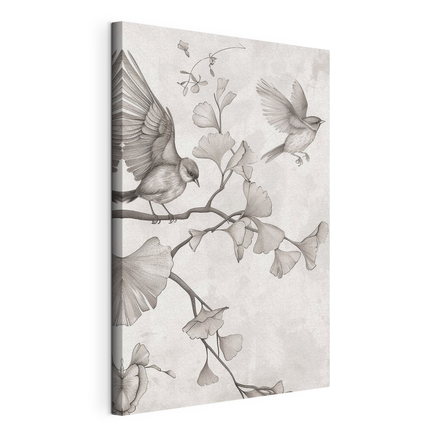 Birds on a branch with leaves