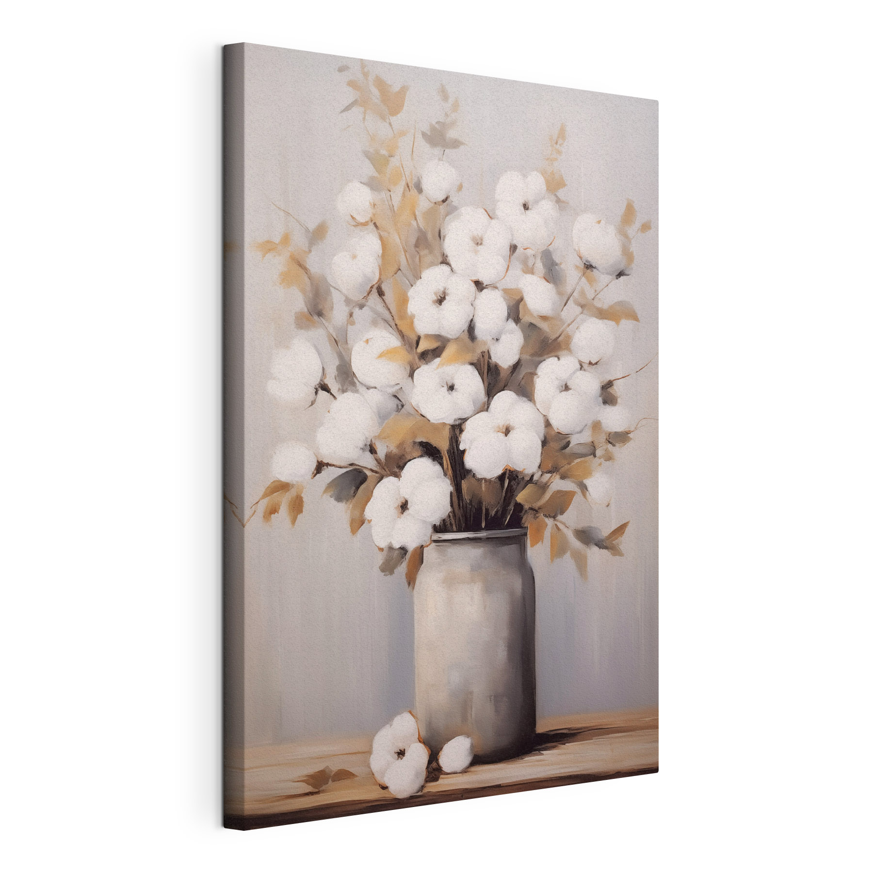 Painting of cotton flowers in a vase Painting of cotton flowers in a vase