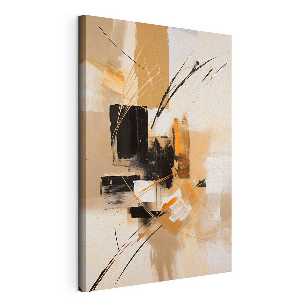Painting of black and white squares and lines