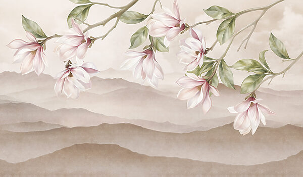 Painting of flowers on a branch