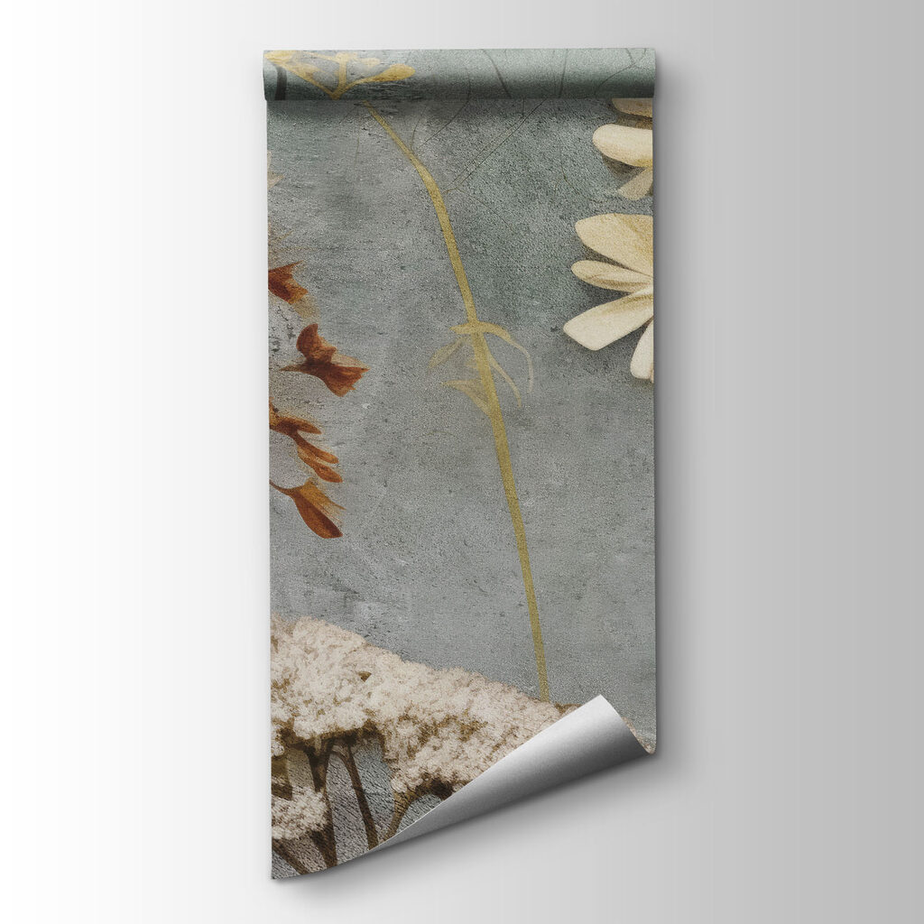 - Delicate blooms against a textured backdrop