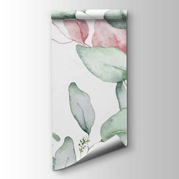 Watercolor painting of green and pink leaves