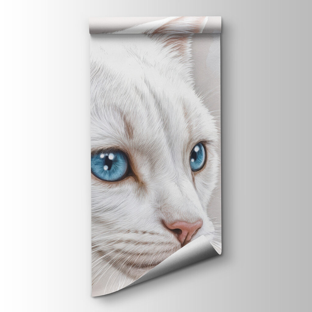 Wallpaper with white cats and flowers