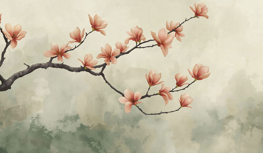 Branch with pink flowers