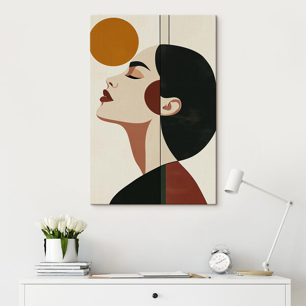 Woman's face with a yellow circle Woman's face with a yellow circle