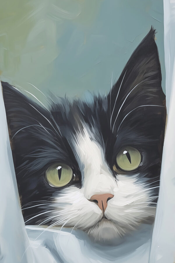 Cat looking out of a curtain Cat looking out of a curtain
