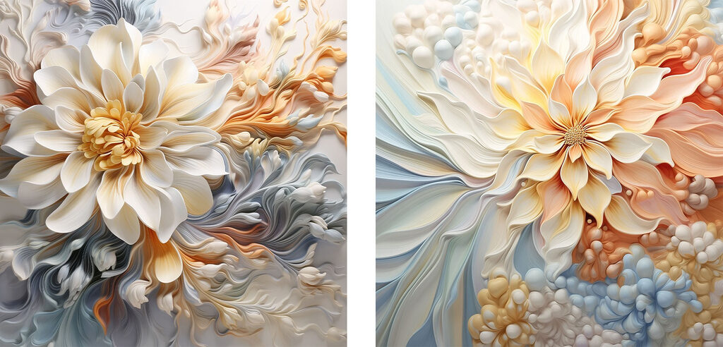 - Elegant blooms in soft pastel hues - Elegant blooms in soft pastel hues